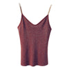 Women Sleeveless Tank Tops Sexy Female V-Neck Knitted Camisole Club Girls Spaghetti Metal Strap Camis Thin Shiny Glitter Bling D