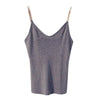 Women Sleeveless Tank Tops Sexy Female V-Neck Knitted Camisole Club Girls Spaghetti Metal Strap Camis Thin Shiny Glitter Bling D