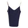 Women Sleeveless Tank Tops Sexy Female V-Neck Knitted Camisole Club Girls Spaghetti Metal Strap Camis Thin Shiny Glitter Bling D