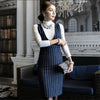 Women Slim Blazer Jacket And Dress Set Bussiness Formal Striped Autumn Spring Women Suits 2 Pieces Set For Office Lady M91423
