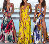Women Sling Floral Long Dresses Summer Boho V-Neck Sleeveless  Party Beach Floarl Print Maxi Dress Casual Sundress