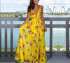 Women Sling Floral Long Dresses Summer Boho V-Neck Sleeveless  Party Beach Floarl Print Maxi Dress Casual Sundress