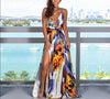 Women Sling Floral Long Dresses Summer Boho V-Neck Sleeveless  Party Beach Floarl Print Maxi Dress Casual Sundress
