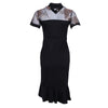Women Slit Ruffles Hem Floral Pattern Slimming Lace Mesh Hollow Out Sexy V-Neck Printed Long Sleeve Dress Elegent Daily Wear