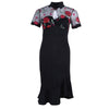 Women Slit Ruffles Hem Floral Pattern Slimming Lace Mesh Hollow Out Sexy V-Neck Printed Long Sleeve Dress Elegent Daily Wear