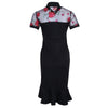 Women Slit Ruffles Hem Floral Pattern Slimming Lace Mesh Hollow Out Sexy V-Neck Printed Long Sleeve Dress Elegent Daily Wear