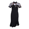 Women Slit Ruffles Hem Floral Pattern Slimming Lace Mesh Hollow Out Sexy V-Neck Printed Long Sleeve Dress Elegent Daily Wear