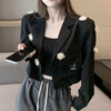 Women Small Blazer Coat Solid Pocket 3D Flower Turndown Collar Long Sleeve Casual Autumn Winter Top 2022 Veste Femme