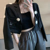Women Small Blazer Coat Solid Pocket 3D Flower Turndown Collar Long Sleeve Casual Autumn Winter Top 2022 Veste Femme
