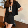 Women Solid Blazers Short Sleeve Summer Crop Tops Single Button Korean Stylish Design Loose Notched Female Ulzzang Chic