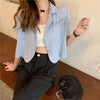Women Solid Blazers Short Sleeve Summer Crop Tops Single Button Korean Stylish Design Loose Notched Female Ulzzang Chic