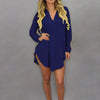 Women Solid Chiffon Blouse Shirt Mini Dress Pocket V Neck Casual Loose Long Sleeve Blouse Tops Summer Beach Wear Cover Up Dress