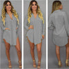 Women Solid Chiffon Blouse Shirt Mini Dress Pocket V Neck Casual Loose Long Sleeve Blouse Tops Summer Beach Wear Cover Up Dress