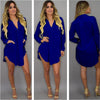 Women Solid Chiffon Blouse Shirt Mini Dress Pocket V Neck Casual Loose Long Sleeve Blouse Tops Summer Beach Wear Cover Up Dress