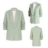 Women Solid Color Blazer Adults Open Front Long Sleeve Lapel Suit Jacket with Pockets