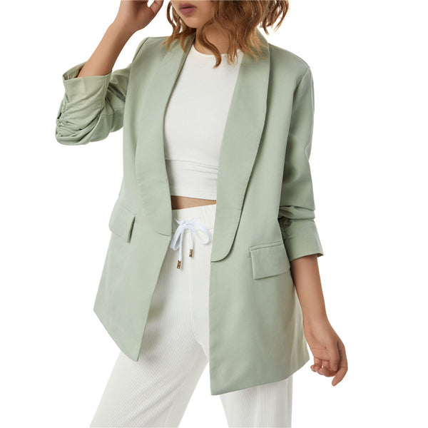 Women Solid Color Blazer Adults Open Front Long Sleeve Lapel Suit Jacket with Pockets