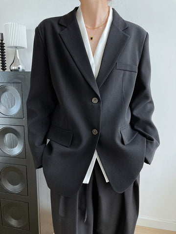 Women Solid Color Blazers 2023 Spring Autumn Notched Collar Pockets  Casual Suit Coat Vintage Simple Office Lady Blazer Tops