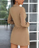 Women Solid Color Lace-Up Waist Detail Ruched Long Sleeve Blazer Dress