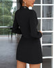 Women Solid Color Lace-Up Waist Detail Ruched Long Sleeve Blazer Dress