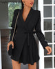 Women Solid Color Lace-Up Waist Detail Ruched Long Sleeve Blazer Dress