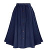 Women Solid Color Long Skirt Korean Preppy Style Denim Skirts Nature Waist Female Big Hem Casual Button Jean Skirt