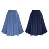 Women Solid Color Long Skirt Korean Preppy Style Denim Skirts Nature Waist Female Big Hem Casual Button Jean Skirt