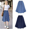 Women Solid Color Long Skirt Korean Preppy Style Denim Skirts Nature Waist Female Big Hem Casual Button Jean Skirt