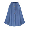Women Solid Color Long Skirt Korean Preppy Style Denim Skirts Nature Waist Female Big Hem Casual Button Jean Skirt