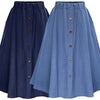 Women Solid Color Long Skirt Korean Preppy Style Denim Skirts Nature Waist Female Big Hem Casual Button Jean Skirt