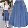 Women Solid Color Long Skirt Korean Preppy Style Denim Skirts Nature Waist Female Big Hem Casual Button Jean Skirt