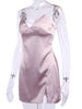 Women Solid Color Top Sexy Satin Silk Sling V-Neck Slim Split Short Dress Casual Evening Party Club Dress   Arrival