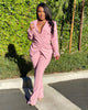 Women Solid Colors Office Blazer + Elastic Band Pant Suits Trousers Set Classic Casual Commute Blazer Suit Two Piece Set