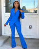 Women Solid Colors Office Blazer + Elastic Band Pant Suits Trousers Set Classic Casual Commute Blazer Suit Two Piece Set