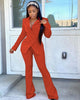 Women Solid Colors Office Blazer + Elastic Band Pant Suits Trousers Set Classic Casual Commute Blazer Suit Two Piece Set