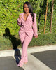 Women Solid Colors Office Blazer + Elastic Band Pant Suits Trousers Set Classic Casual Commute Blazer Suit Two Piece Set