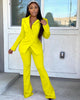 Women Solid Colors Office Blazer + Elastic Band Pant Suits Trousers Set Classic Casual Commute Blazer Suit Two Piece Set
