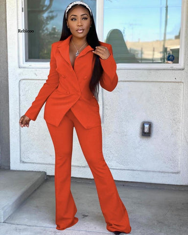 Women Solid Colors Office Blazer + Elastic Band Pant Suits Trousers Set Classic Casual Commute Blazer Suit Two Piece Set