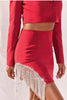 Women Solid Colors Single Breasted Short Blazer Casual Mini Skirts Set Tassel Diamond Blazer Skirt Suits Two Piece Set