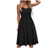 Women Solid Summer Dress Female Seaside Sling Sleeveless V-Neck Midi Dress Ladies High waist plus size black dress vestidos