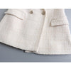 Women Solid Tweed Double Breasted Blazer Coat Long Sleeve Pockets Outerwear Female Spring Tops  coat