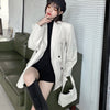 Women Solid White Pocket Boyfriend Style Blazer Lady Long Sleeves Turn Down Collar Korean Blazers All Match Blazers Autumn New