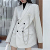 Women Solid White Pocket Boyfriend Style Blazer Lady Long Sleeves Turn Down Collar Korean Blazers All Match Blazers Autumn New