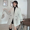 Women Solid White Pocket Boyfriend Style Blazer Lady Long Sleeves Turn Down Collar Korean Blazers All Match Blazers Autumn New