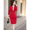 Women Spring Autumn Elegant 2 Piece Set Women Skirt Suits Slim Work Wear Office Ladies Long Sleeve Red Blazer and Skirt Outfits