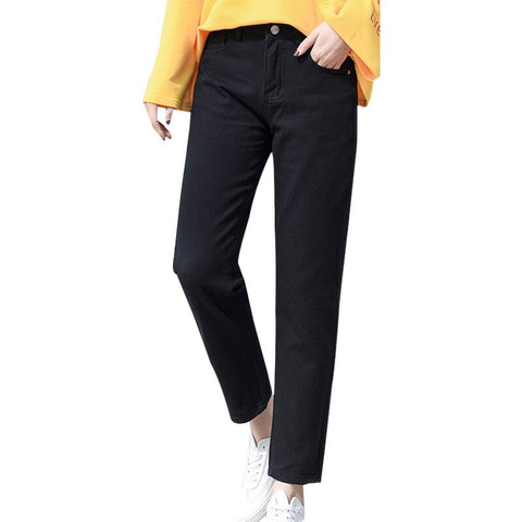 Women Spring Autumn White Black Blue High Waist Loose Denim Jeans Casual Basic All-matched Korean Style Female Pants Dunayskiy