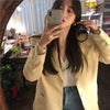 Women Spring Casual Long Blazers Jackets Coat Notched Collar Yellow Chaqueta Mujer Pocket Outerwear Loose Plus Size
