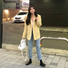 Women Spring Casual Long Blazers Jackets Coat Notched Collar Yellow Chaqueta Mujer Pocket Outerwear Loose Plus Size
