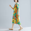Women Spring Floral Printed Loose Maxi Dress Oversize Elegant short Sleeve Beach Dresses Summer V-neck Long Split Dresses Mujer