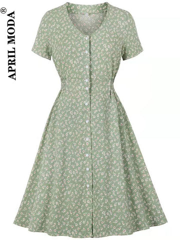 Women Spring Flower Print Tunic Midi Dress Boho 2023 Summer Short Sleeve Office Shirt Dress 50s 60s Female A Line Party Vestidos