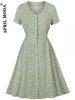 Women Spring Flower Print Tunic Midi Dress Boho 2023 Summer Short Sleeve Office Shirt Dress 50s 60s Female A Line Party Vestidos
